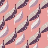 Abstract geometric floral leaf seamless pattern. Doodle botanic elements in purple colors with dashes. Pink background. vector