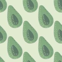 Simple pale seamless patern with avocados silhouettes. Green colored fruits on light grey background. vector