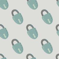 Minimalistic seamless pattern with doodle vintage lock print. Stylized old artwork with blue pale door elements and grey background. vector