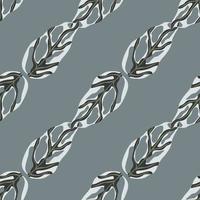 Minimalistic seamless pattern with diagonal monstera ornament. Grey background. Pale palette simple artwork. vector