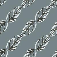 Minimalistic seamless pattern with diagonal monstera ornament. Grey background. Pale palette simple artwork. vector