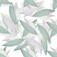 Chaotic linear leaves shape seamless pattern. Doodle leaf elements. Hand drawn line art endless wallpaper. vector