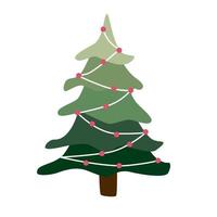Cartoon christmas tree in doodle style isolated on white background. Hand drawn holiday fir symbol. vector