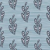 Seamless abstract hand drawn pattern with grey oriantal cucumber paisley print. Blue striped background. vector