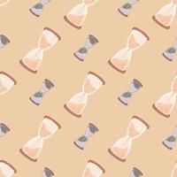 Creative seamless pattern with grey and beige colored hourglass ornament. Orange light background. vector