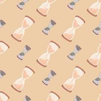 Creative seamless pattern with grey and beige colored hourglass ornament. Orange light background. vector