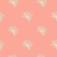 Seamless tropic pattern in minimalistic style with doodle white folk licuala palm shapes. Pink background. vector