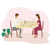 Romantic family dinner. Valentines dinner. Flat vector isolated illustration