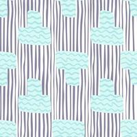 Abstract seamless pattern with white elements and light blue wavy lines. White background with lines. vector