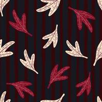 Random seamless nature pattern with light and pink colored leaves. Dark striped background. vector