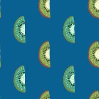 Seamless minimalistic style pattern with green and blue colored kiwi ornament. Navy blue background. vector