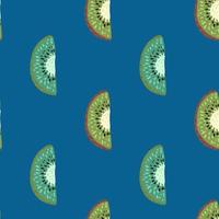 Seamless minimalistic style pattern with green and blue colored kiwi ornament. Navy blue background. vector