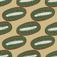 Vitamin seamless fruit pattern with creative kiwi elements. Beige background. Food backdrop. vector