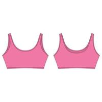 Technical sketch of bright pink color crop top. Sport bra isolated on white background. Yoga underwear design template. vector