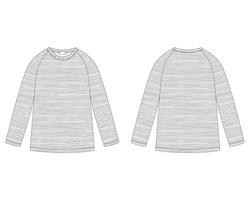 Technical sketch of melange fabric raglan sweatshirt. Children's wear jumper design template. vector