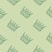 Simple seamless pattern with contoured crowns silhouettes. Green background with dots. vector