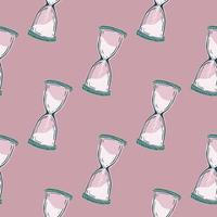 Pastel tones seamless time pattern with hourglask clock ornament. Light pink background. vector