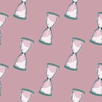 patrón de tiempo transparente de tonos pastel con adorno de reloj de arena. fondo rosa claro. vector