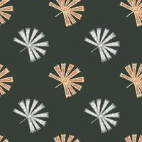 Bloom seamless pattern with botanic folk licuala palm . Green dark background. Nature tropic print. vector