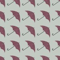 Seamless pale pattern with maroon dotted umbrella shapes. Simple season print on grey background. vector