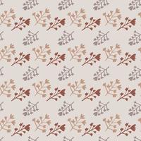 Little botanic ornament of branches seamless pattern. Grey background and red, orange and grey botanic elements. vector