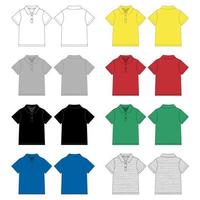 conjunto de plantilla de diseño de camiseta de polo de boceto técnico. vector