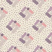 Abstract rectangle ornament seamless pattern. White background with dots. Purple and pink figures. vector