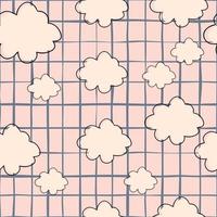 Cloud sky seamless pattern on stripes background in retro style. Vintage cloudy texture wallpaper. vector