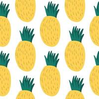 Cute yellow pineapple seamless pattern. Hand drawn summer colorful tropical textile print. vector