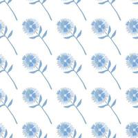 patrón de diente de león floral transparente aislado. siluetas de flores azules sobre fondo blanco. vector