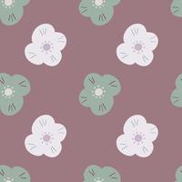 Ditsy botanic seamless pattern with naive scandi flowers shapes. Pale purple background. Simple style. vector