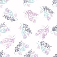 Isolated minimalistic seamless pattern with branches and flowers. Botanic bouquet with blue and lilac contour on white background. vector