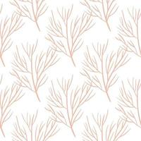 Isolated seamless pattern with pink colored doodle tree branches print in minimalistic style. White background. vector