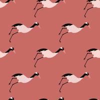 Simple minimalistic style seamless pattern with crane bird elements. Vintage japan animal print. Doodle artwork. vector