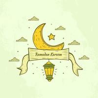 ilustración de ramadan kareem con luna creciente y concepto de linterna. estilo de boceto dibujado a mano vector