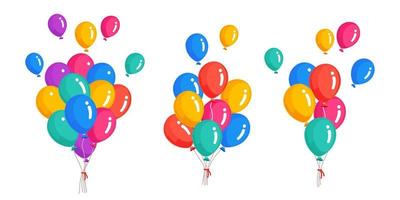 conjunto de globos de helio, bolas de aire voladoras aisladas en fondo blanco. feliz cumpleaños, concepto de vacaciones. decoración de fiesta diseño de dibujos animados de vectores