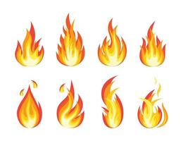 Cartoon fire flames, bonfire, campfire isolated on background. Vector flat design