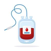 Blood bag isolated on white background. Donation, transfusion in medicine laboratory concept. Save patient life. Vector flat design