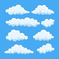 Cartoon clouds in blue sky. Cloudscape isolated on background. Heaven. Vector flat design