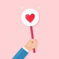 Business man with red heart placard. Social media, network. Good opinion. Testimonials, feedback, customer review, like concept. Valentines day. Vector flat design