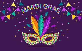 Carnival mask with feathers isolated on background. Costume accessories for parties. Mardi gras, venice festival concept. Vector cartoon design