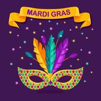 máscara de carnaval con plumas aisladas sobre fondo. accesorios de disfraces para fiestas. mardi gras, concepto del festival de venecia. diseño de dibujos animados de vectores