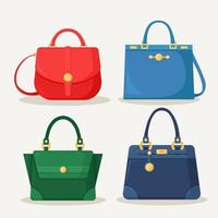 Feminine handbag for shopping, travel, vacation. Leather bag with handle isolated on white background. Beautiful casual collection of summer woman accessory. Vector flat design