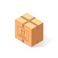 3d isometric closed carton, cardboard box isolated on white background. Transportation package in store, distibution concept. Vector cartoon design