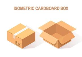 conjunto de cartón isométrico 3d, caja de cartón aislada sobre fondo blanco. paquete de transporte en tienda, concepto de distribución. diseño de dibujos animados de vectores