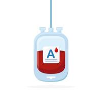 Blood bag with red drop isolated on white background. Donation, transfusion in medicine laboratory concept. Save patient life. Vector flat design