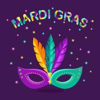 máscara de carnaval con plumas aisladas sobre fondo. accesorios de disfraces para fiestas. mardi gras, concepto del festival de venecia. diseño de dibujos animados de vectores