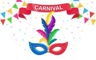 Carnival mask with feathers isolated on white background. Costume accessories for parties. Mardi gras, venice festival concept. Vector cartoon design