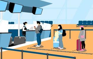 Tourists check in at the airport following covid-free setting and universal prevention measures vector