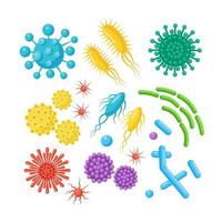 Set of bacteria, microbes, virus, germs. Disease-causing object isolated on background. Bacterial microorganisms, probiotic cells. Vector cartoon design.